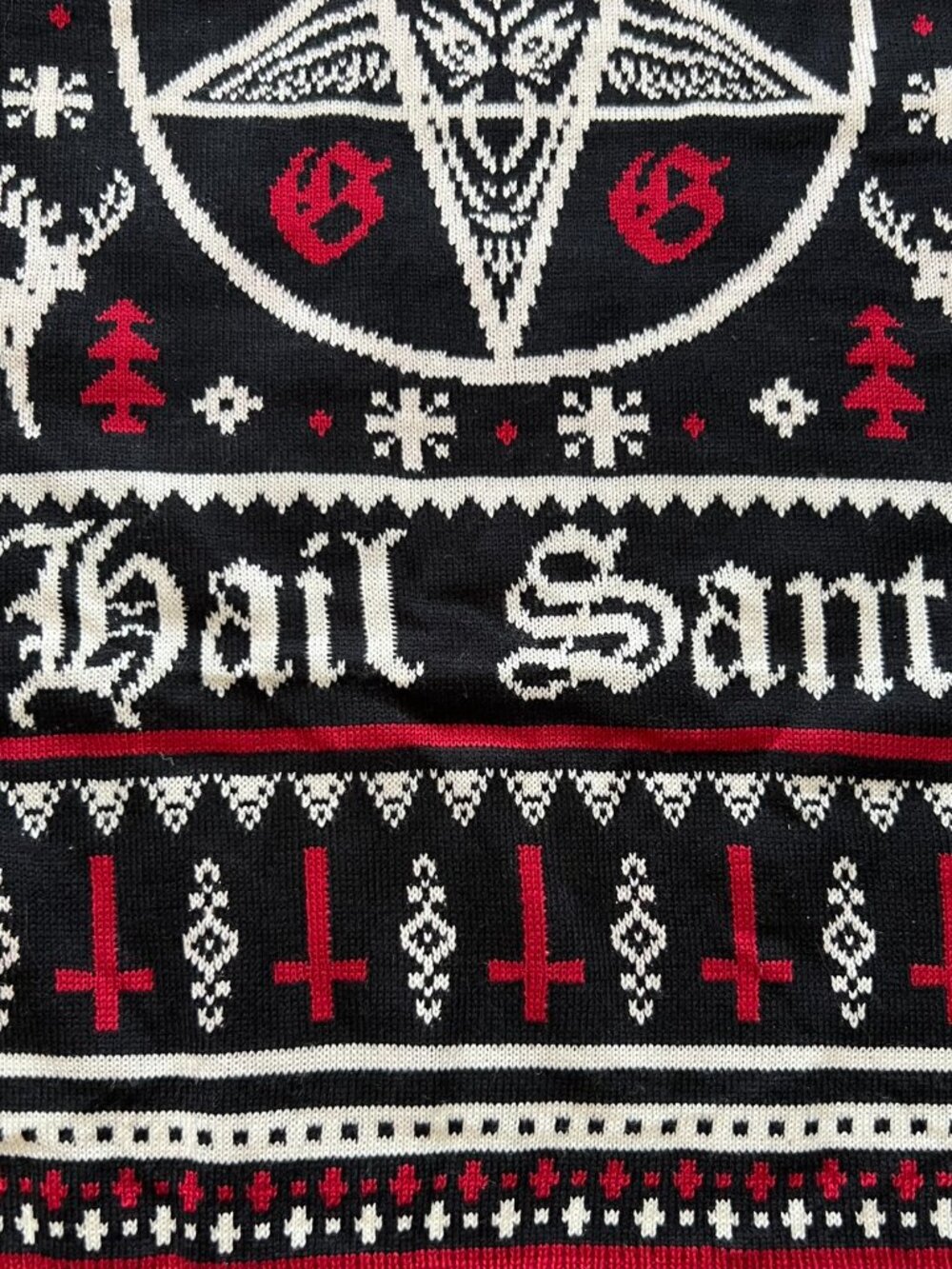 Ugly Christmas Sweater black red white knit Hail Santa Adult Large pullover - Picture 3 of 6
